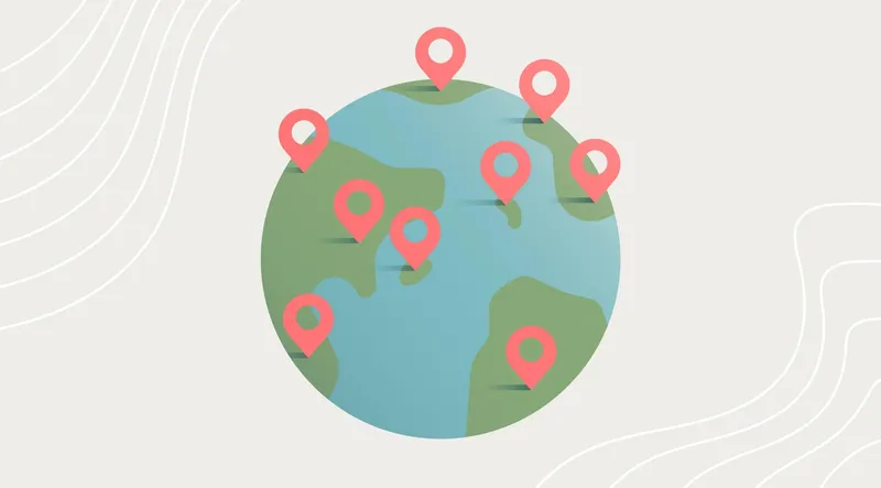 Illustration of a globe with map pins indicating locations across the world