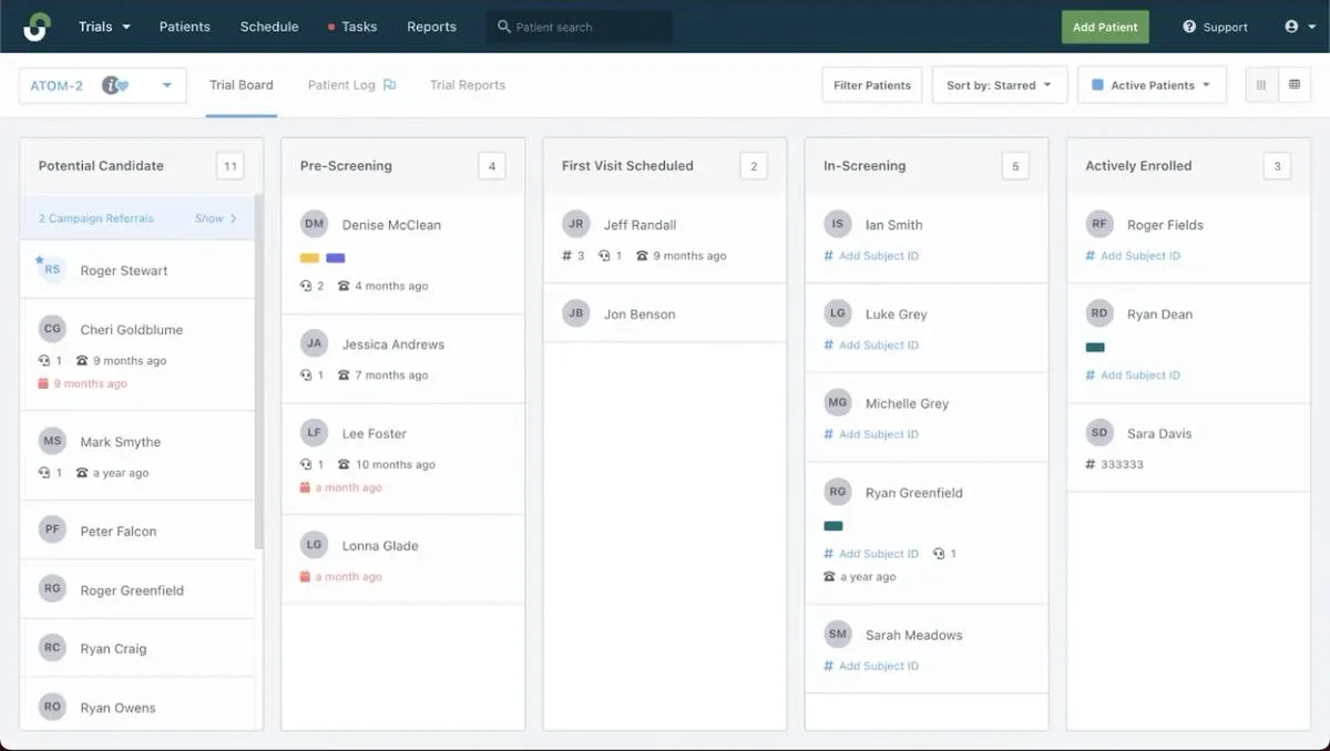 StudyTeam for Sites allows site staff to see and manage activities for all research candidates, across all stages of enrollment.
