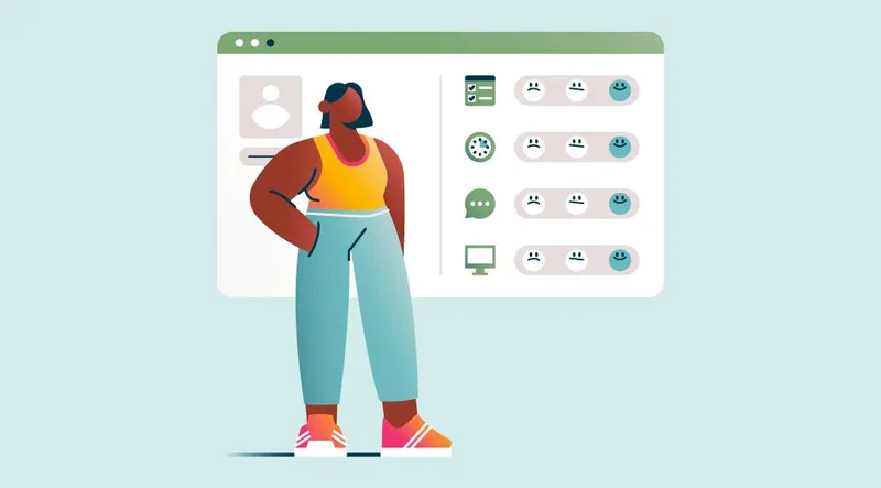 Illustration of woman standing in front of computer window